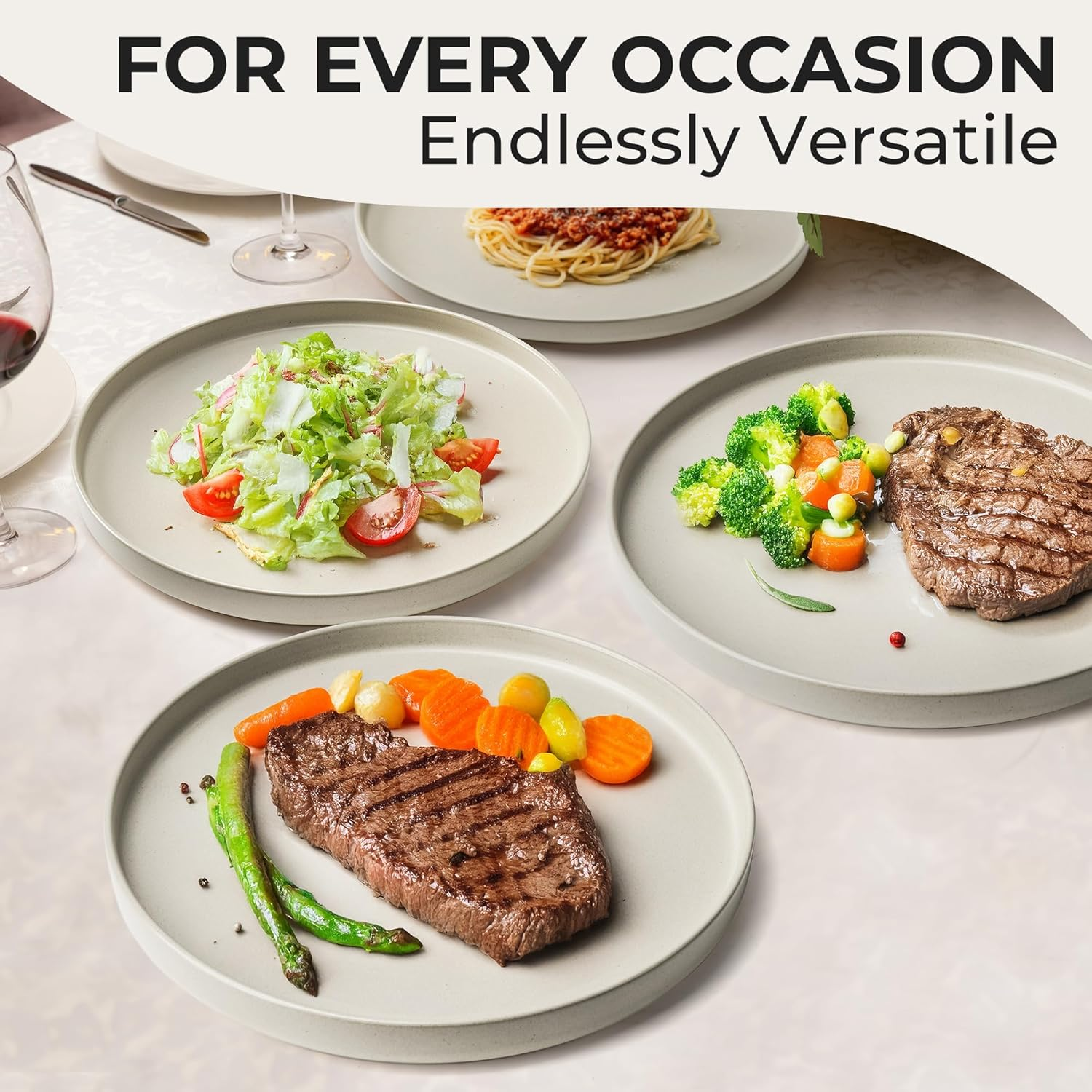 MIAMIO &ndash; Plates Set for 4 / Dinnerware Sets for 4 People, Beige Matte Stoneware, Dishwasher, and Microwave Safe &ndash; Sierra Collection (Light, Small Plates (4X))