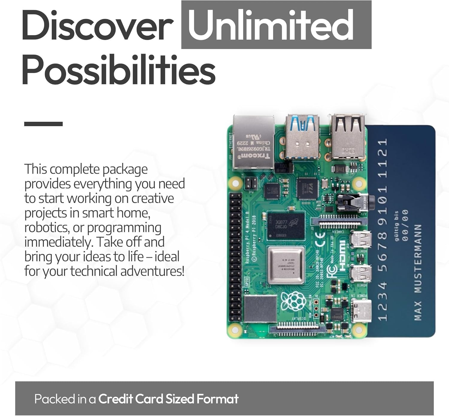 Raspberry Pi 4 Model B 4GB Starter Kit, Raspberry Pi 4 (4GB RAM), 5V 3A USB-C Power Supply, Housing, 32GB SD Card, Micro HDMI Cable image number 4