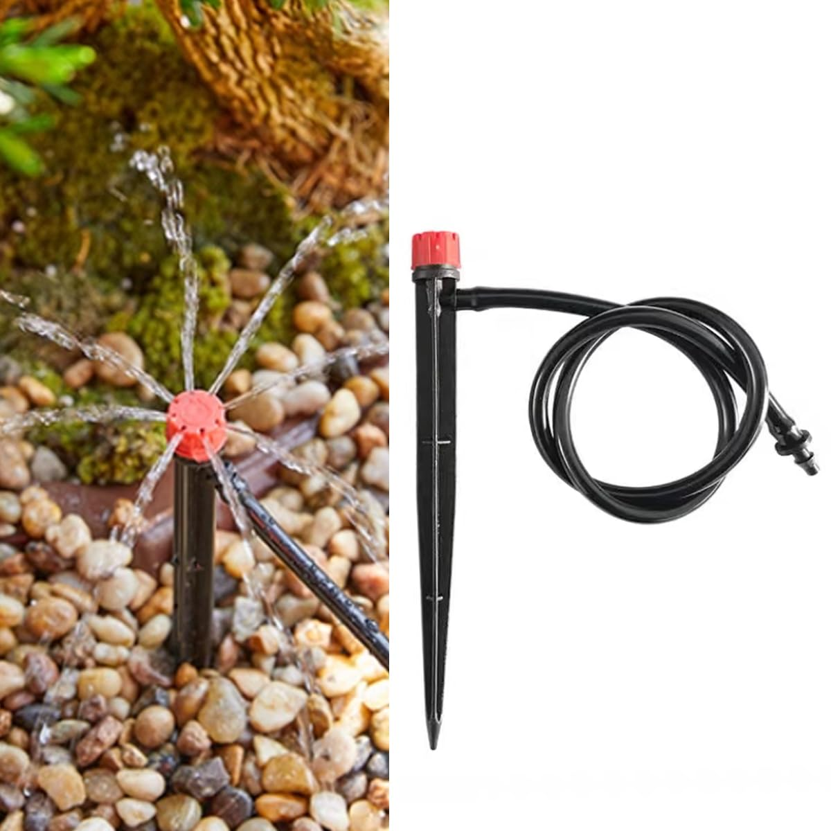 GXXMEI 50PCS Drip Emitters for 1/4" Drip Irrigation Tubing, Adjustable 360 Degree Irrigation Drippers on 5" Arrow Stake, Garden Water Flow Spray Heads Parts for (4-7Mm) Watering System image number 4