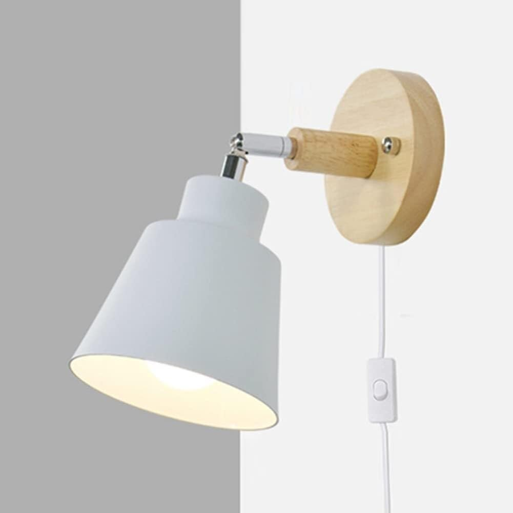 YPDTSNGV Scandinavian Log Creative Bedroom Bedside Wall Sconce Wall Light with Plug in Cord, Nordic Style Plug-In Wall Light Strip and Switch, Metal 1 Head Macaron White Wall Mounted Lamp(White) image number 1
