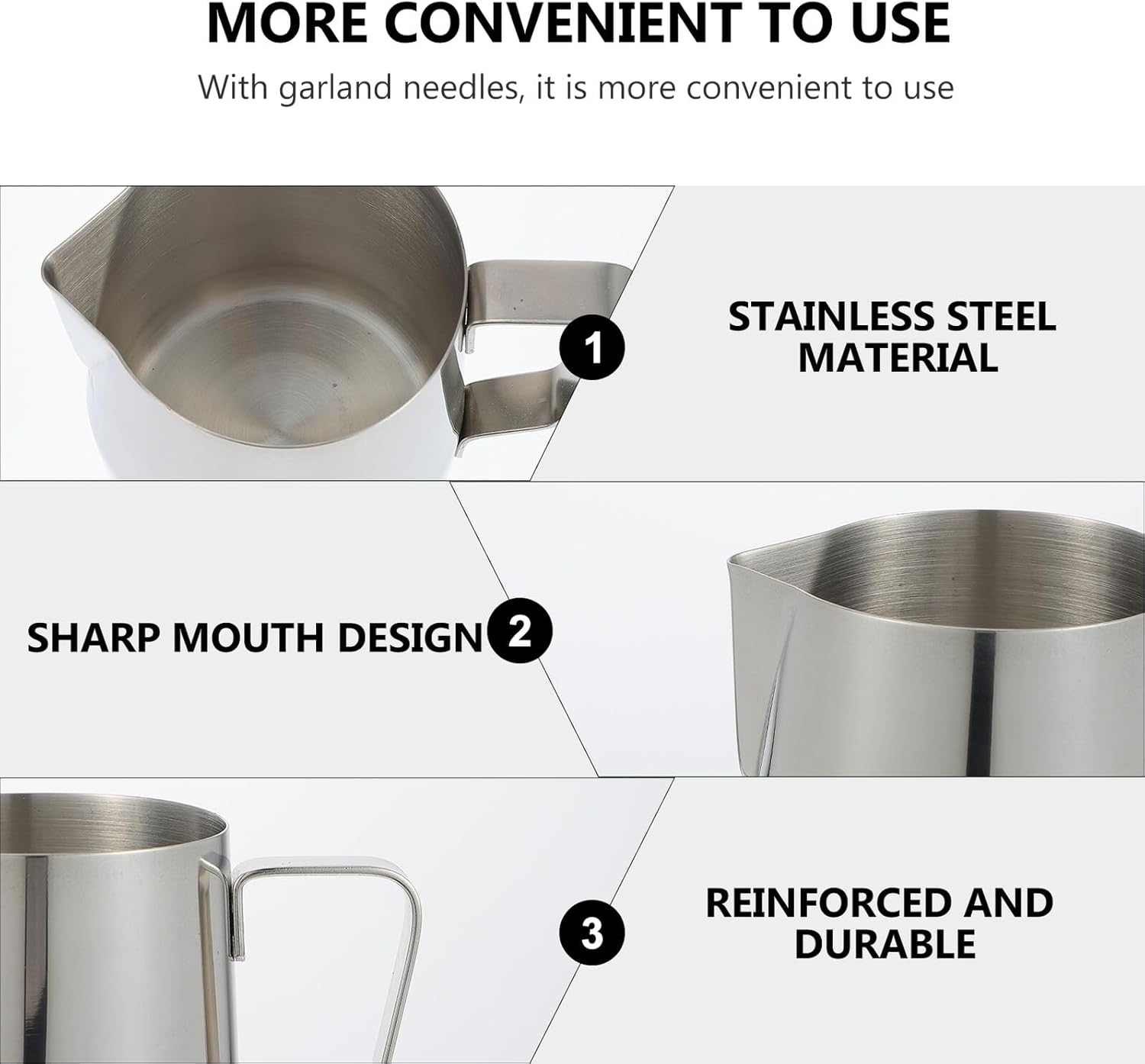 FUNNETOYU Stainless Steel Coffee Frothing Pitcher with Latte Art Pen Comfortable Grip Milk Frothing Cup for Espresso Yogurt Juice and Sauce Serving Easy-Pour Spout Design image number 6