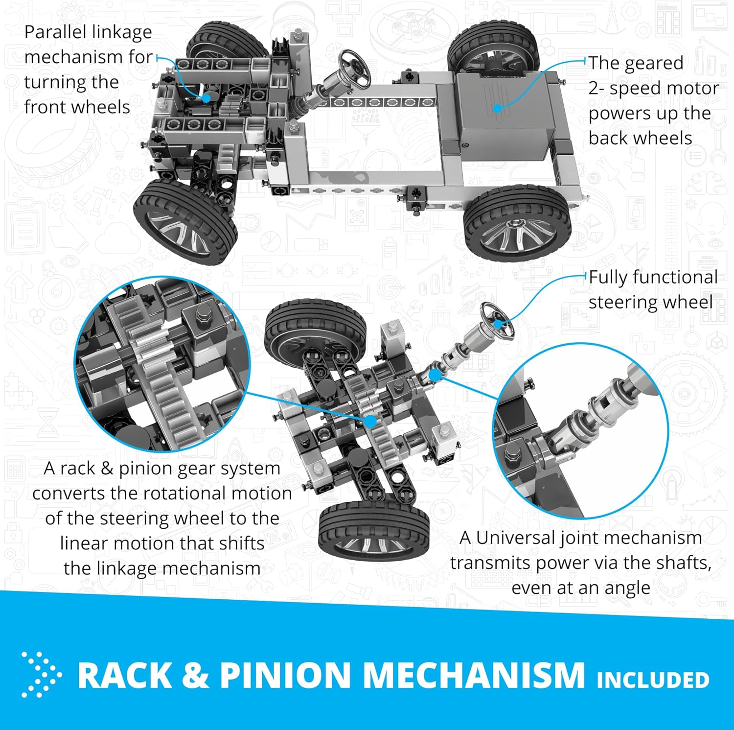 Engino Inventor Motorised Offroader Mechanics Building Block 284-Pieces Set image number 6