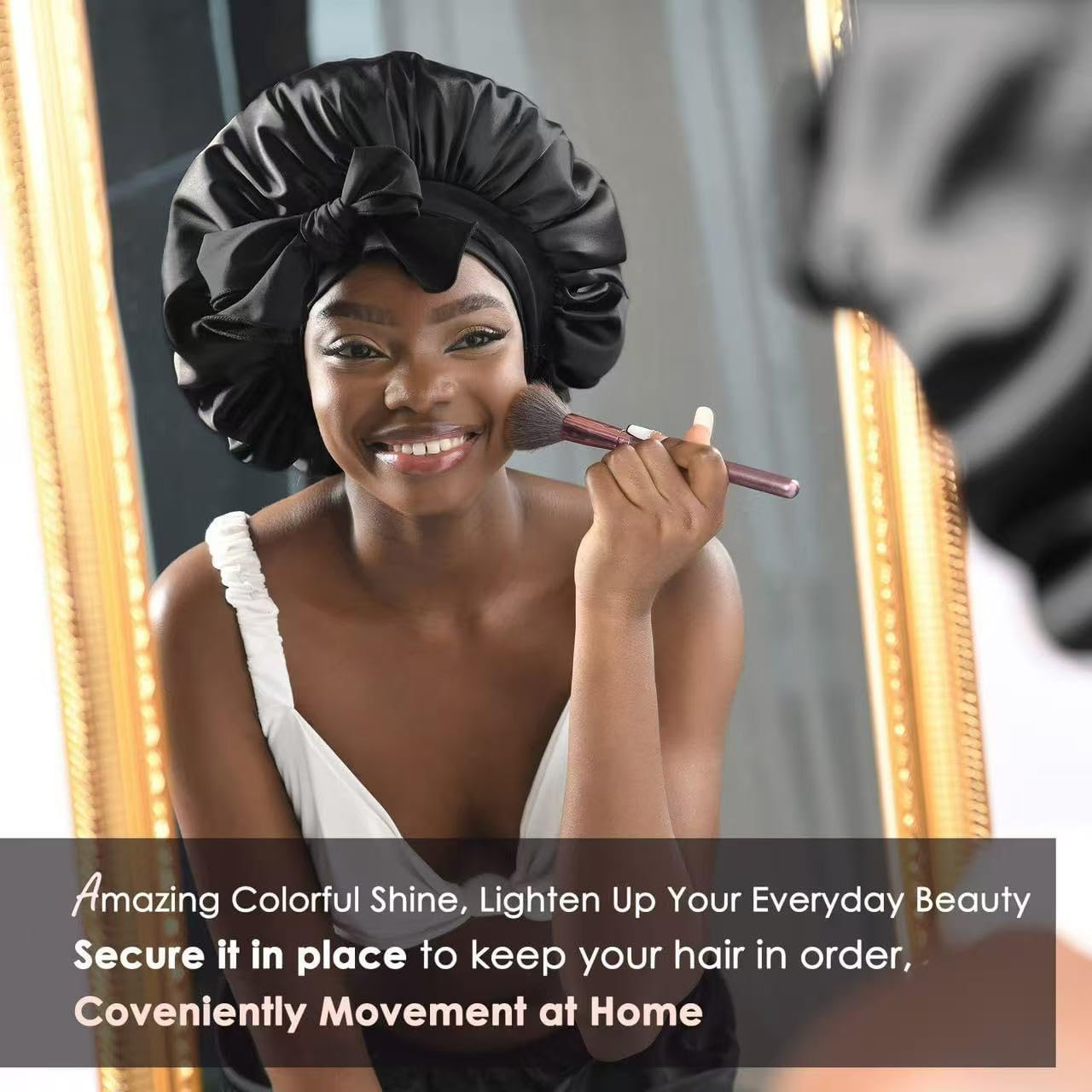 Large Silk Bonnet for Sleeping, Satin Hair Bonnet for Sleeping with Tie Band, Double Layer Satin Bonnets for Women Natural Curly Hair Shower Cap (Pink, L(16.5Inch)) image number 2