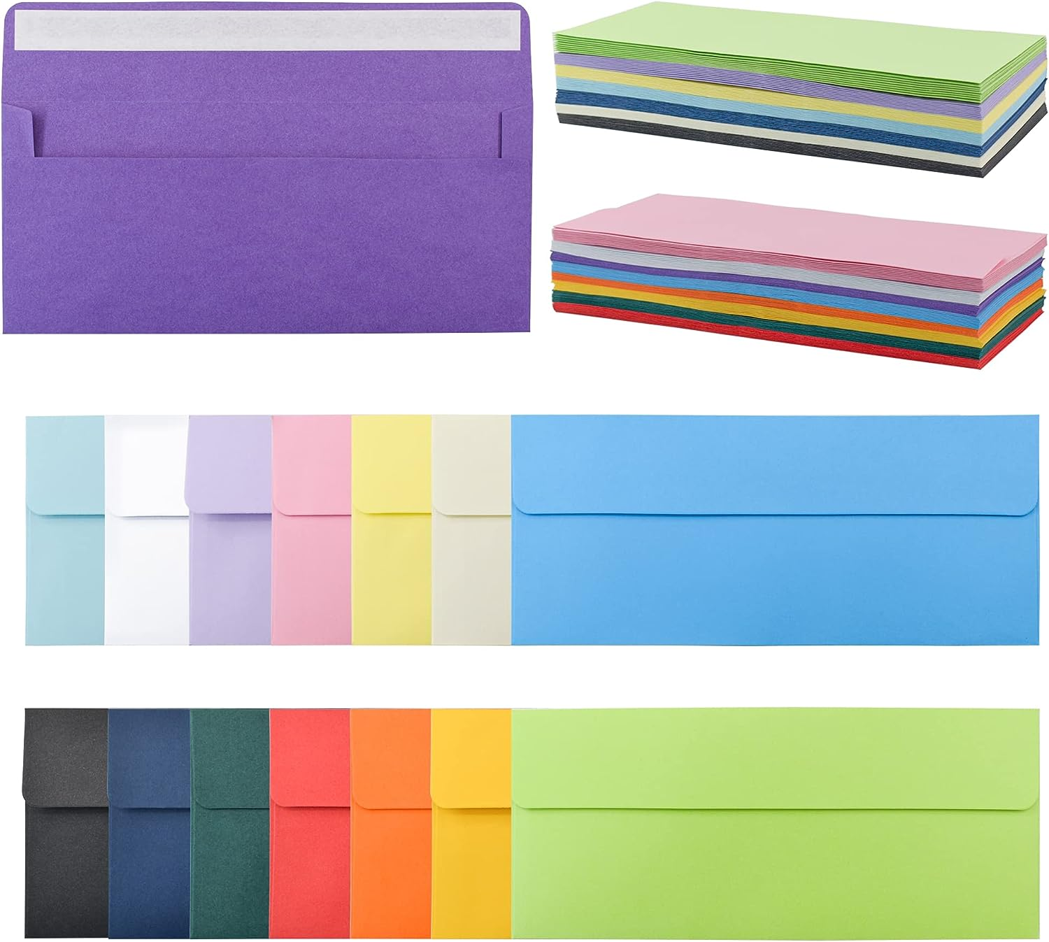 VANRA 150 Pack Colorful Envelopes #10 Business Envelopes Bulk for Office Checks, Letter Mailing Invoices, Party Invitations, 4.13 X 9.49 in (15 Assorted Colors) image number 6