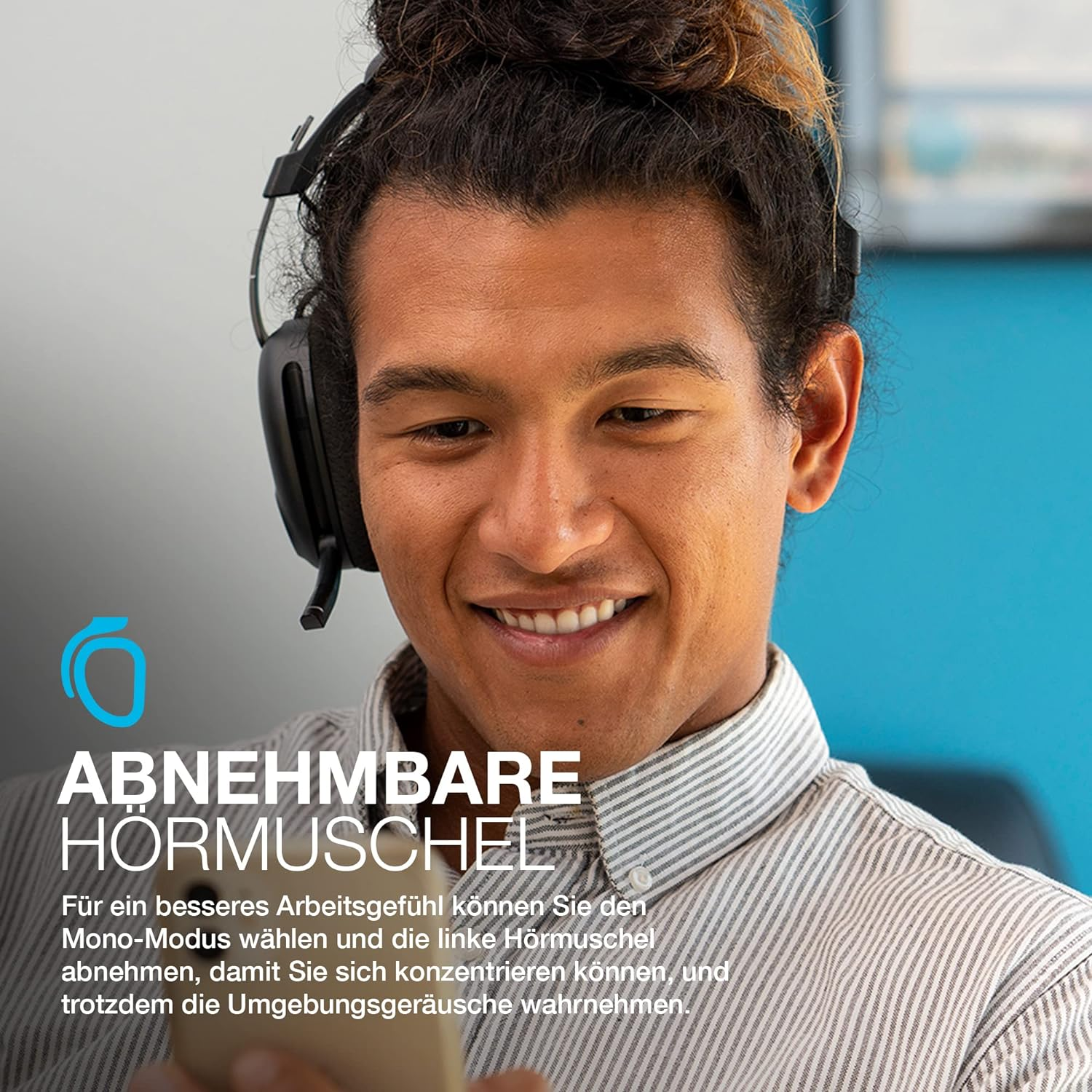 Jlab Jbuds Work Wireless Headset with Microphone, over Ear Computer Headsets, Wired or Wireless Headphones with 60+ Playtime, Multipoint Bluetooth Headset for Laptop, Teams, Office with Mic image number 3