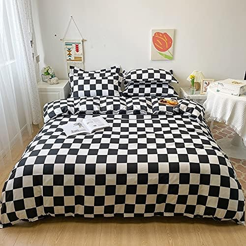 Lunoroey Checkered Duvet Cover Set King Size Black and White Checkerboard Plaid Grid Quilt Cover Geometric Microfiber Soft Bedding Set (1 Duvet Cover and 2 Pillowcases)