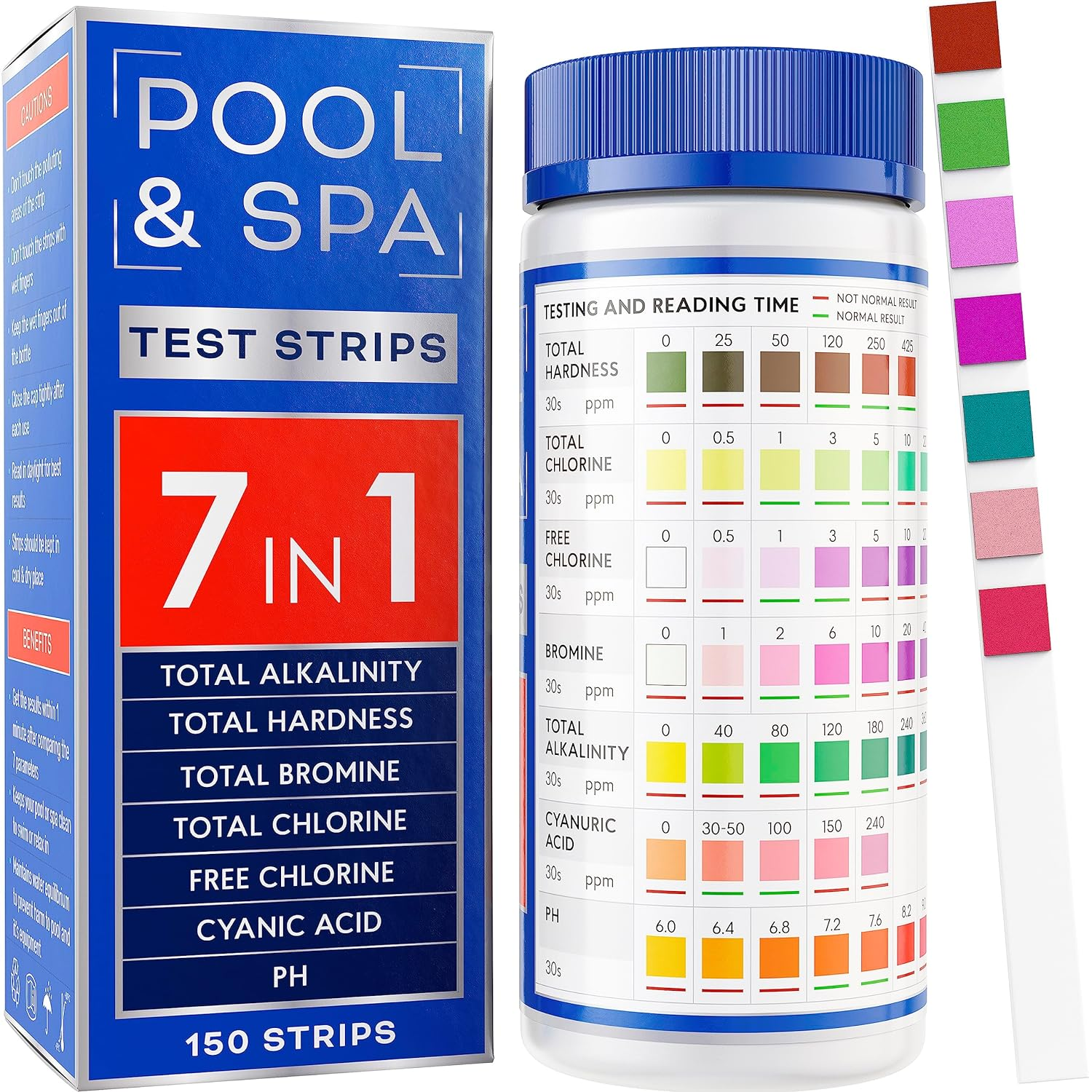 All-New 2024 Pool and Spa Test Strips 7 in 1 Quick Superaccurate Swimming 150 Pool Test Kit - Hot Tub Test Strips & Pool Water Testing Strips for Ph Chlorine Bromine Hardness Alkalinity Cyanuric Acid image number 4