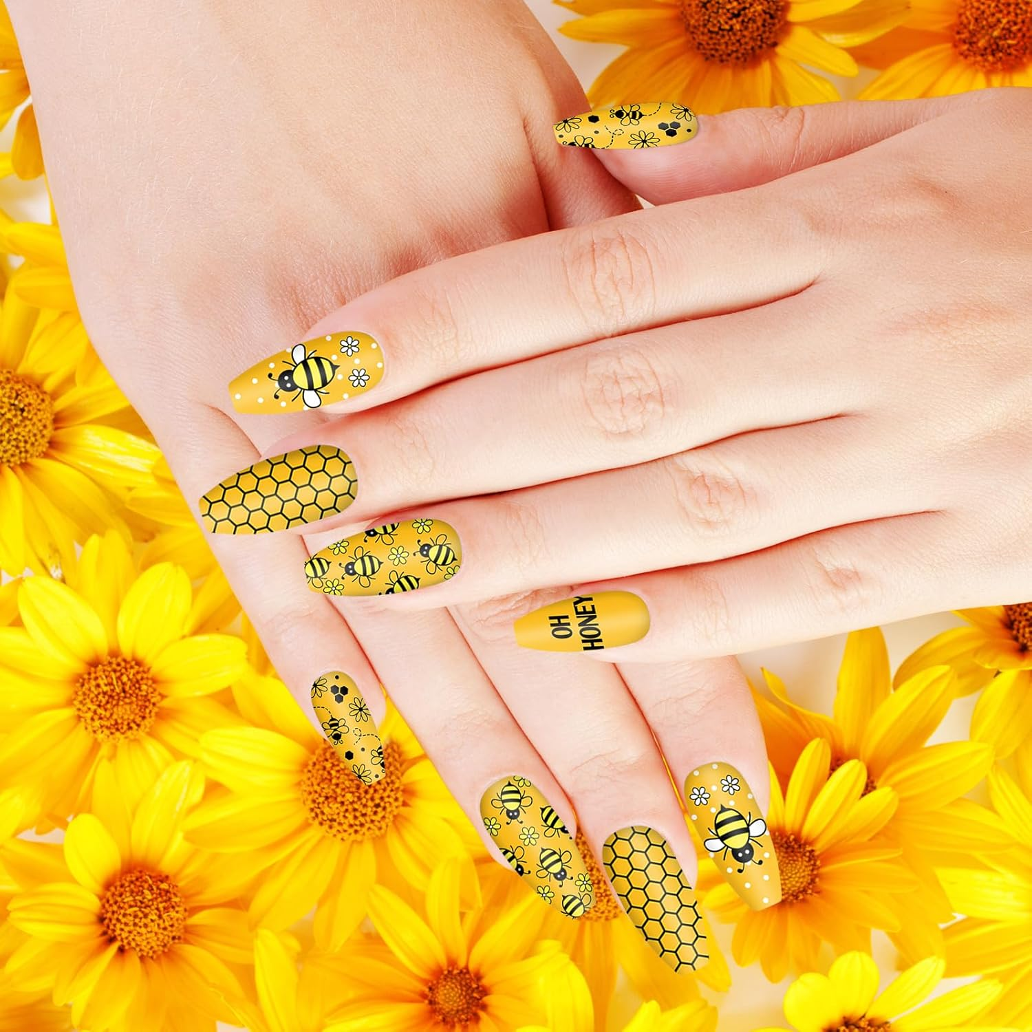 Jarthenaamcs 4Pcs Bee Nail Plates Stamping Set Honeycomb Floral Stamp Templates Nail Art Plates for Spring Summer DIY Print Manicure Salon Design image number 4