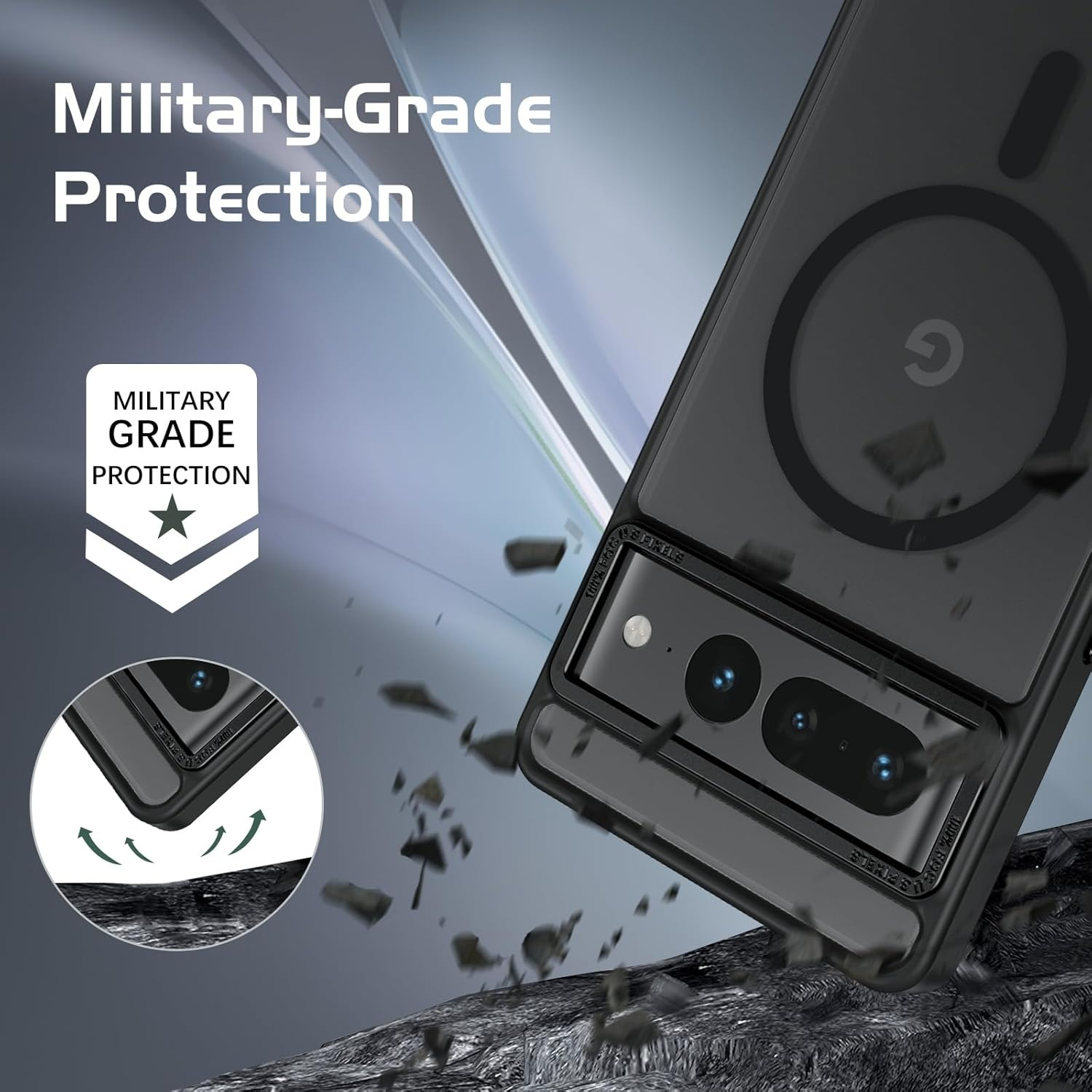 DOMAVER for Google Pixel 7 Pro Case, Magnetic Case Compatible with Magsafe, Matte Translucent Skin-Touch Shockproof Full-Body Protective Case for Google Pixel 7 Pro, Black image number 4