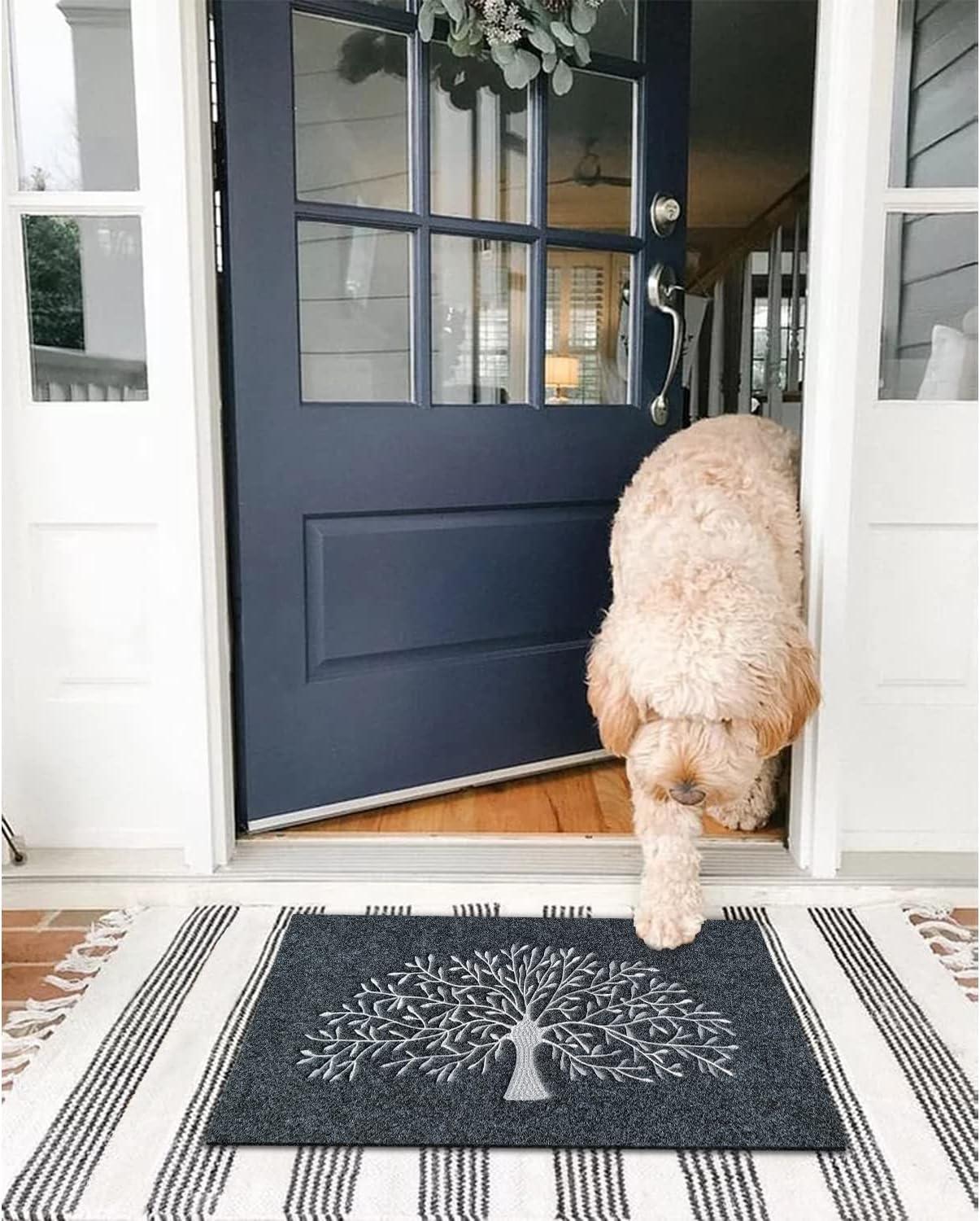AAZZKANG Door Mats Outdoor Non Slip Front Door Mat Super Absorb Mud Easy to Clean Tree of Life Doormat for Entrance Indoor Patio Porch Grey image number 2