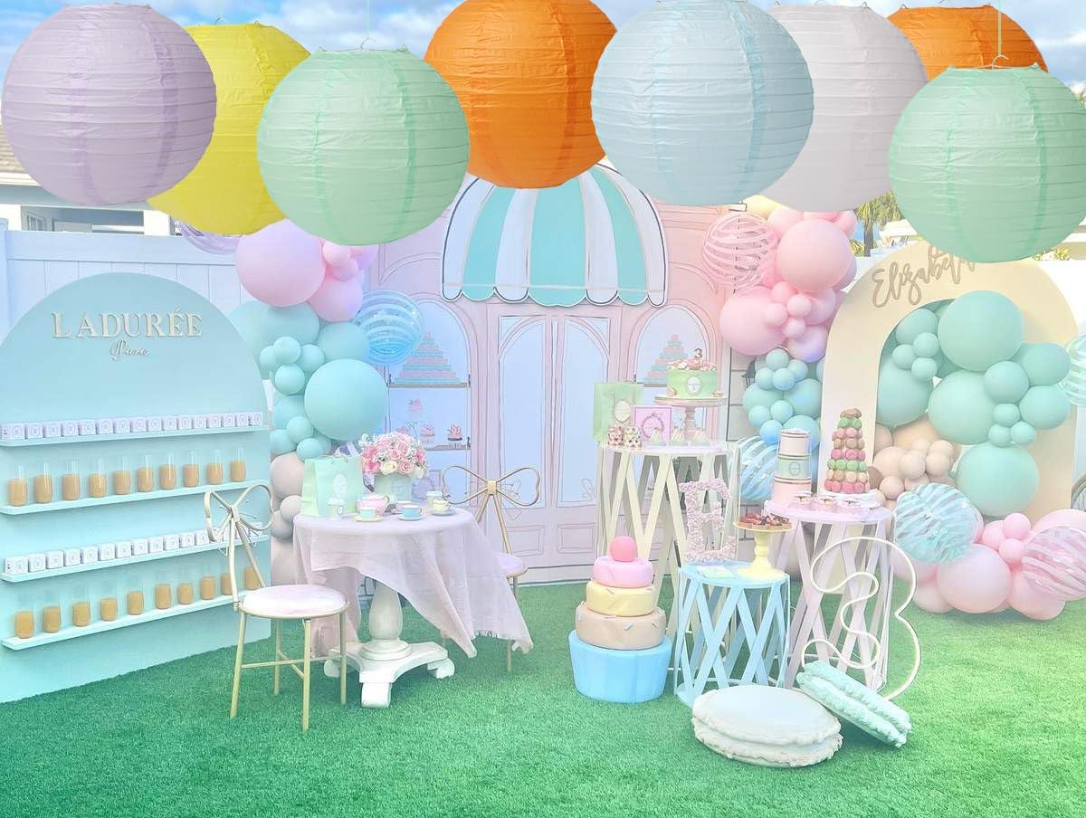 12PCS Circular Macaron-Colored Hanging Paper Lanterns, 10 Inches Pastel Colorful Paper Lanterns Party Decorations for Birthday Party, Wedding, Engagement, Classroom Decor