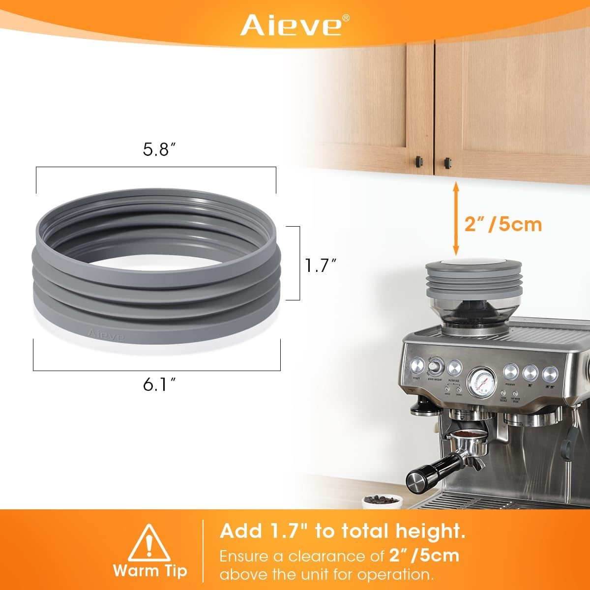 AIEVE Silicone Bellow Compatible for Breville Barista Express, Single Dose Hopper for Breville Espresso Machine,Gray