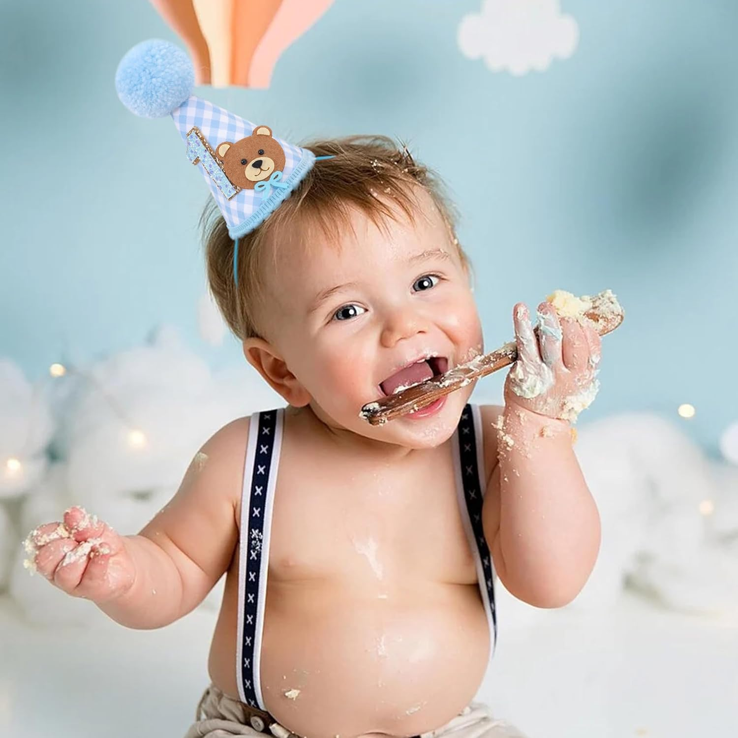 Bear 1St Birthday Hat for Girls/Boys - Bear First Birthday Decorations,Twins Baby One Birthday Hat,Twins Bear Shower