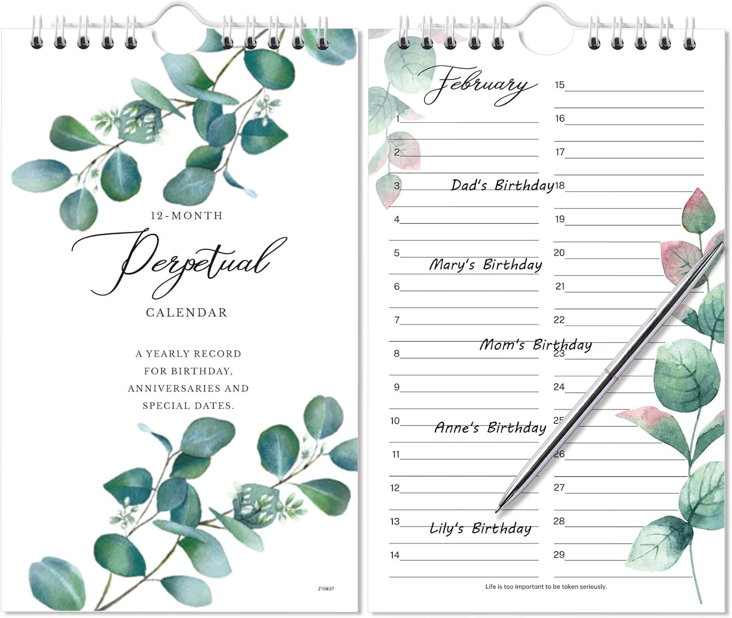 Perpetual Calendar - 12-Month Undated Calendar from Jan. to Dec., 6'' X10'' Perpetual Calendar with 2 Lines per Days, Reminding Anniversaries, Birthdays, Festivals, Birthday Reminder Book with Thick