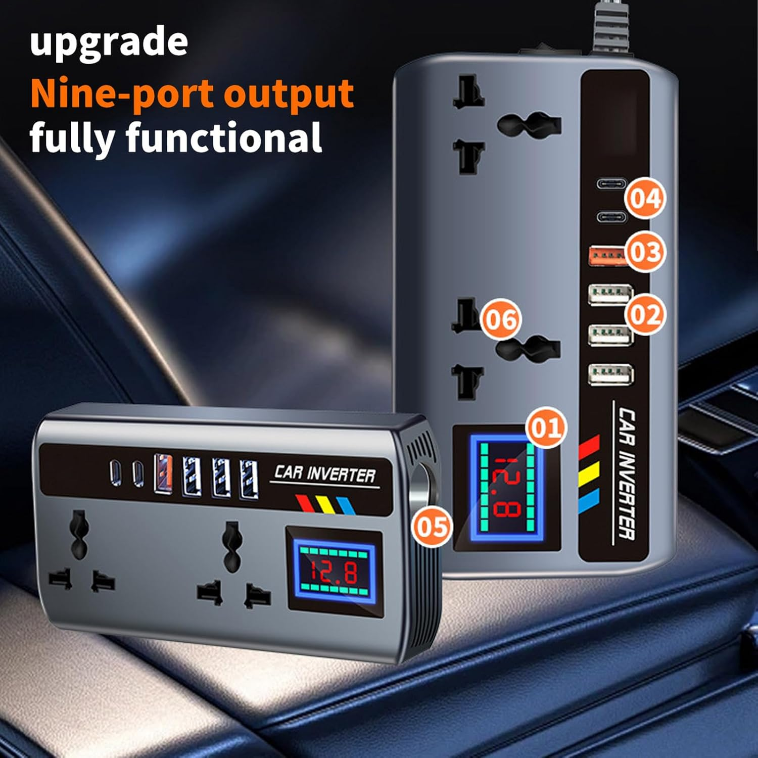 Inverter 12V to 240V, 200W Car Voltage Converter Transformer 240V 230V with 3-Pin Socket & 4 USB Ports for - 12V/24V 220V Outlet Adapter 2 AC Output Multi-Functional 3 Plug Adults