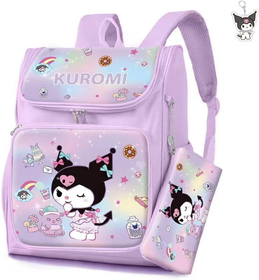 AII Lover 2Pcs Anime Backpack with Keychain,15In School Travel Bag School Backpack Little Kid Book Bag for Teens Girls Gift., B, 18"