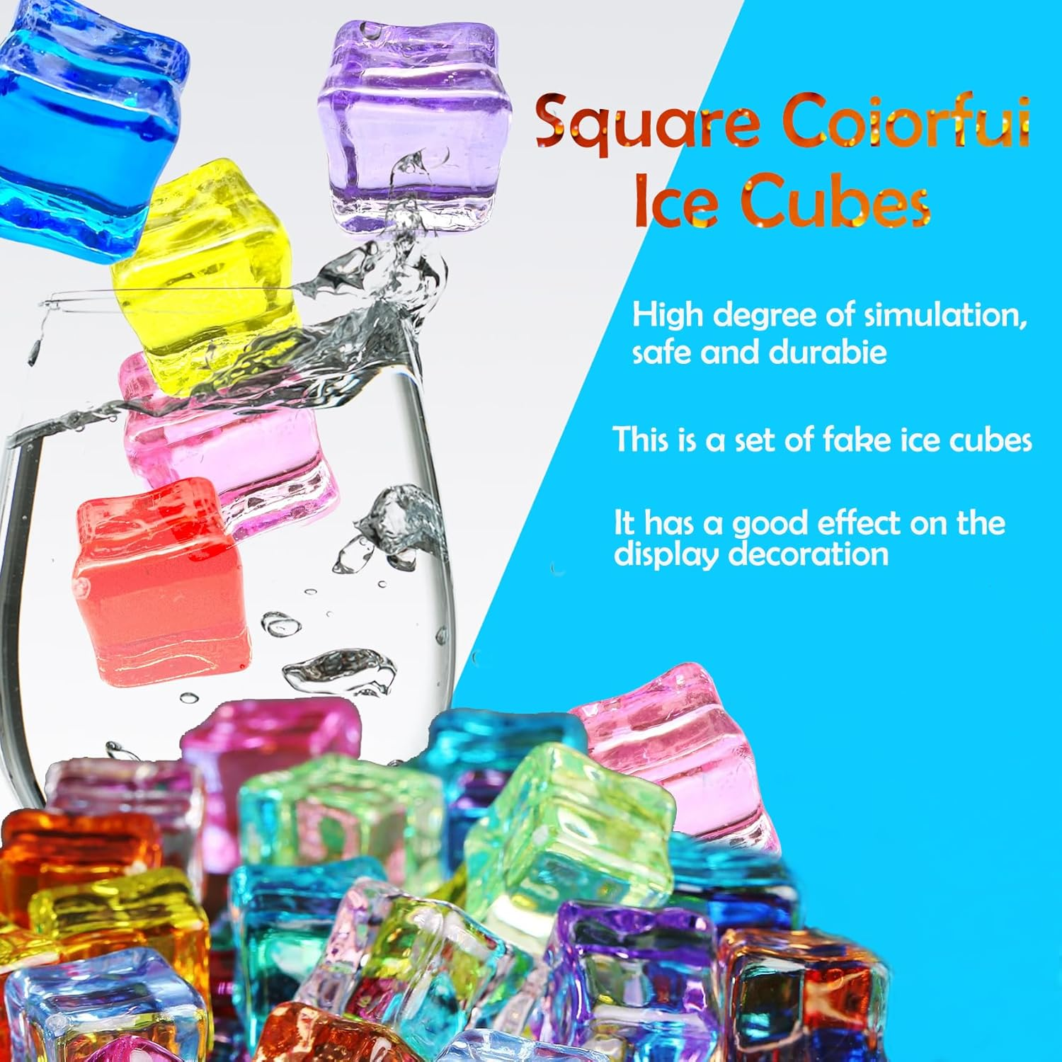 FEIQIAO Clear Fake Ice 50 PCS 0.6 Inch Cubes Plastic Ice for Photography Props Home Decoration Vase Fillers Wedding Decoration image number 2