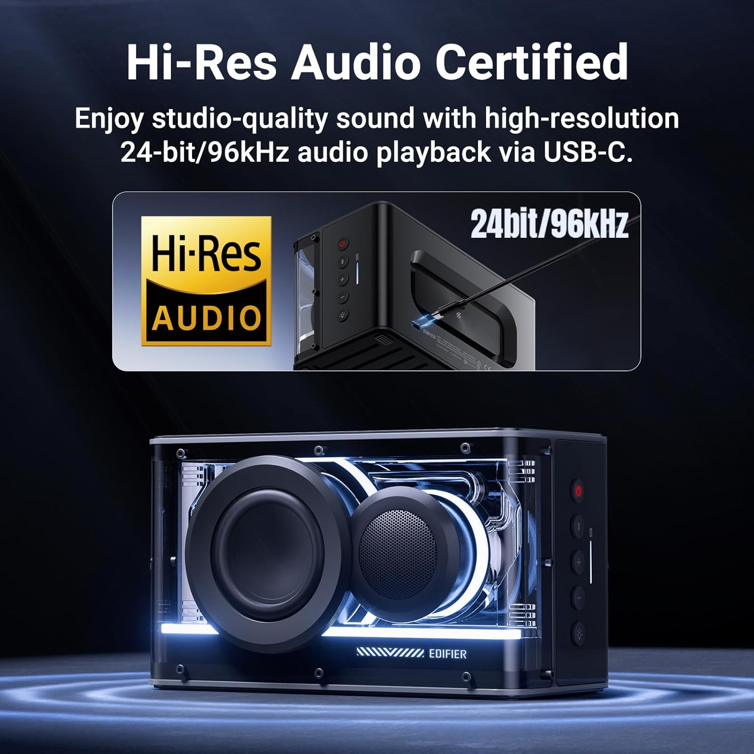 Edifier QD25 Bluetooth Speaker, Portable Desktop Audio, 25W RMS Dynamic Sound, Hi-Res Audio Splendid Light Effects 15H Playtime Bluetooth 6.0 Wireless Stereo Pairing (Black)