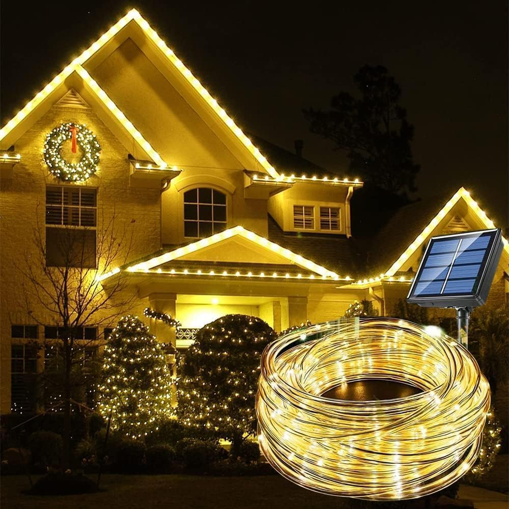 Kousee Outdoor Solar LED Rope Lights, IP65 Waterproof Rope Light 12M/39.4Ft 100Leds Solar Decoration Lights with 8 Lighting Modes, Rope Fairy Light for Garden Tree Party Christmas Decoration- Blue