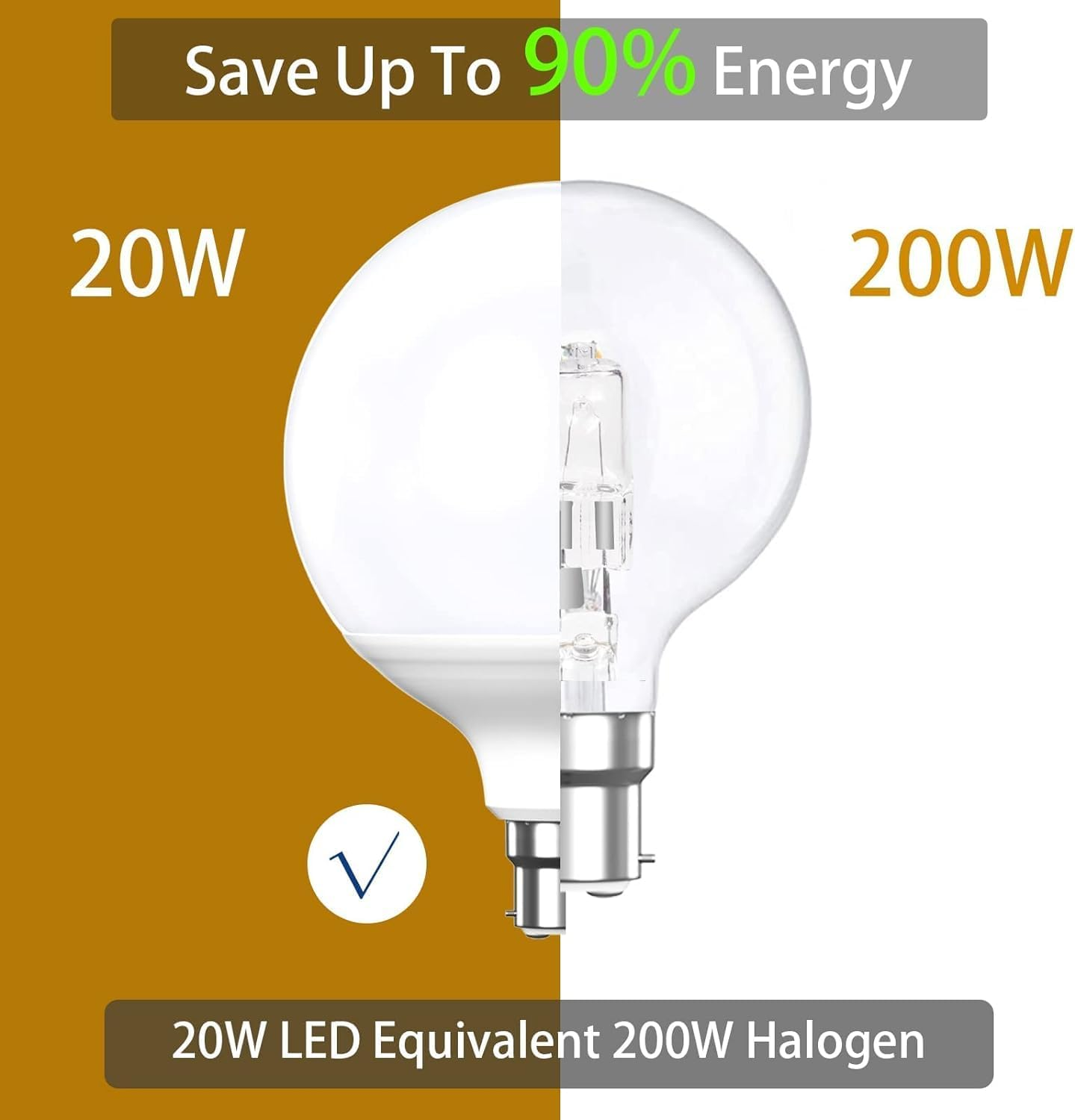 Bonlux 20W B22 LED Bayonet Light Bulb, G120 Globe LED Light Bulb, Equivalent of 200W Halogen Bulb, Energy Efficient, Long Lifespan, AC220-240V Warm White 3000K (Non-Dimmable, Pack of 1)