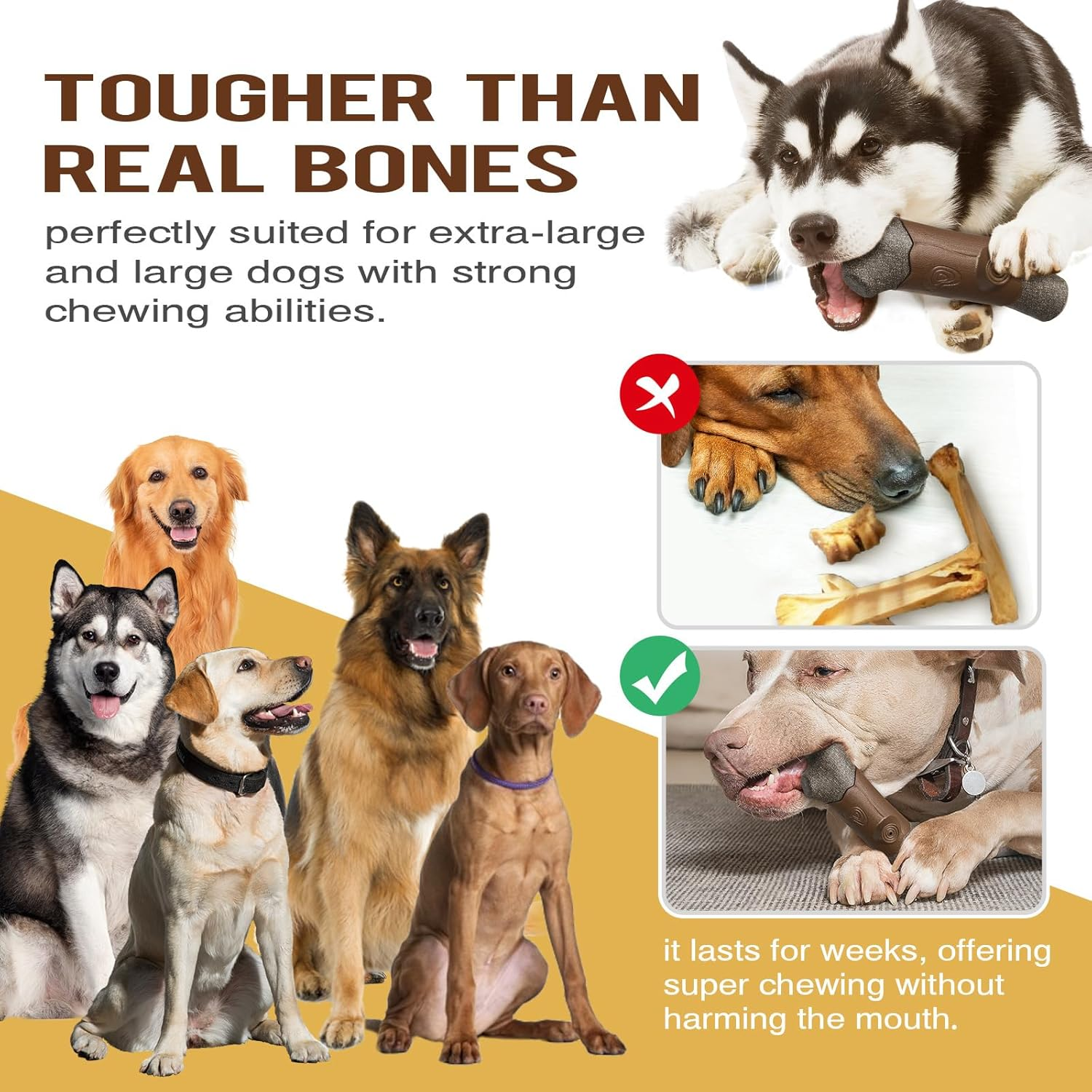 Jasonwell Dog Chew Toys for Large Medium Breed Aggressive Chewer Durable Dog Chew Toys Squeaky Dog Birthday Toy Dog Toothbrush Interactive Tough Nylon Indestructible Dog Toy for Large Dogs