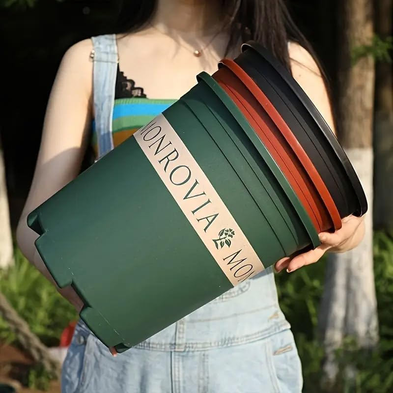 AIMALL Plastic Flowerpot Set - Thickened Gallon Pot for Balcony & Garden &ndash; Large Green Potted Planters for Strawberry, Rose, and Other Plants &ndash; Durable, Sturdy, with Drainage Holes &ndash; 10 Pcs image number 6