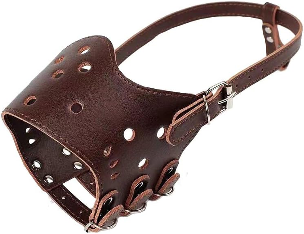 AIMALL 1PC Adjustable Leather Pet Dog Muzzle - anti Barking, Bite, and Chewing, Soft Embossed PU Material with Zinc Alloy Accessories, Ideal for Grooming & Vet Visits