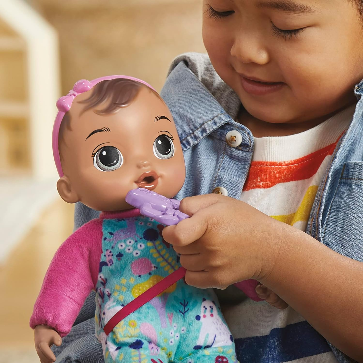 Hasbro Baby Alive Soft &lsquo;N Cute Doll, Brown Hair, 11-Inch First Baby Doll Toy, Washable Soft Doll, Toddlers Kids 18 Months and Up, Teether Accessory image number 1