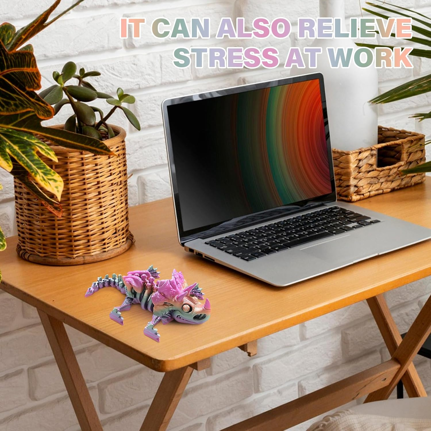 TEAONE 3D Printed Dinosaur, Triceratops Dinosaur Toy for Desktop Decorations, Fidget Toys (22.5Cm/8.85In, Rainbow Color) image number 6