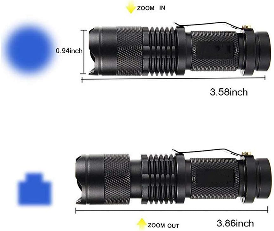 Blue Torch, WESLITE Blue Light Mini Torch Blue Beam LED Flashlight Torches 3 Modes Zoomable with Clip Long Range for Night Fishing Hunting(Battery Not Included) image number 4