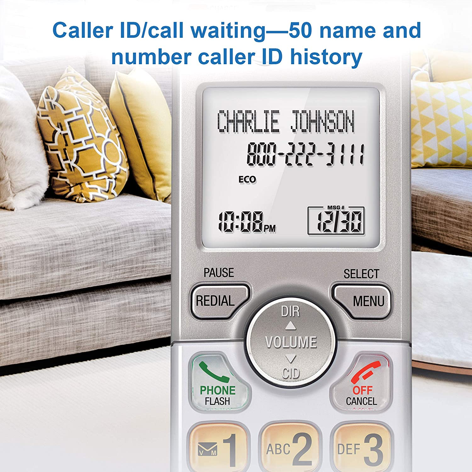 AT&T EL51103 - DECT 6.0 Cordless Home Phone. Full-Duplex Handset Speakerphone, Backlit Display, Lighted Keypad, Caller Id/Call Waiting, Phonebook, Eco Mode, Voicemail Key, Quiet Mode. image number 4
