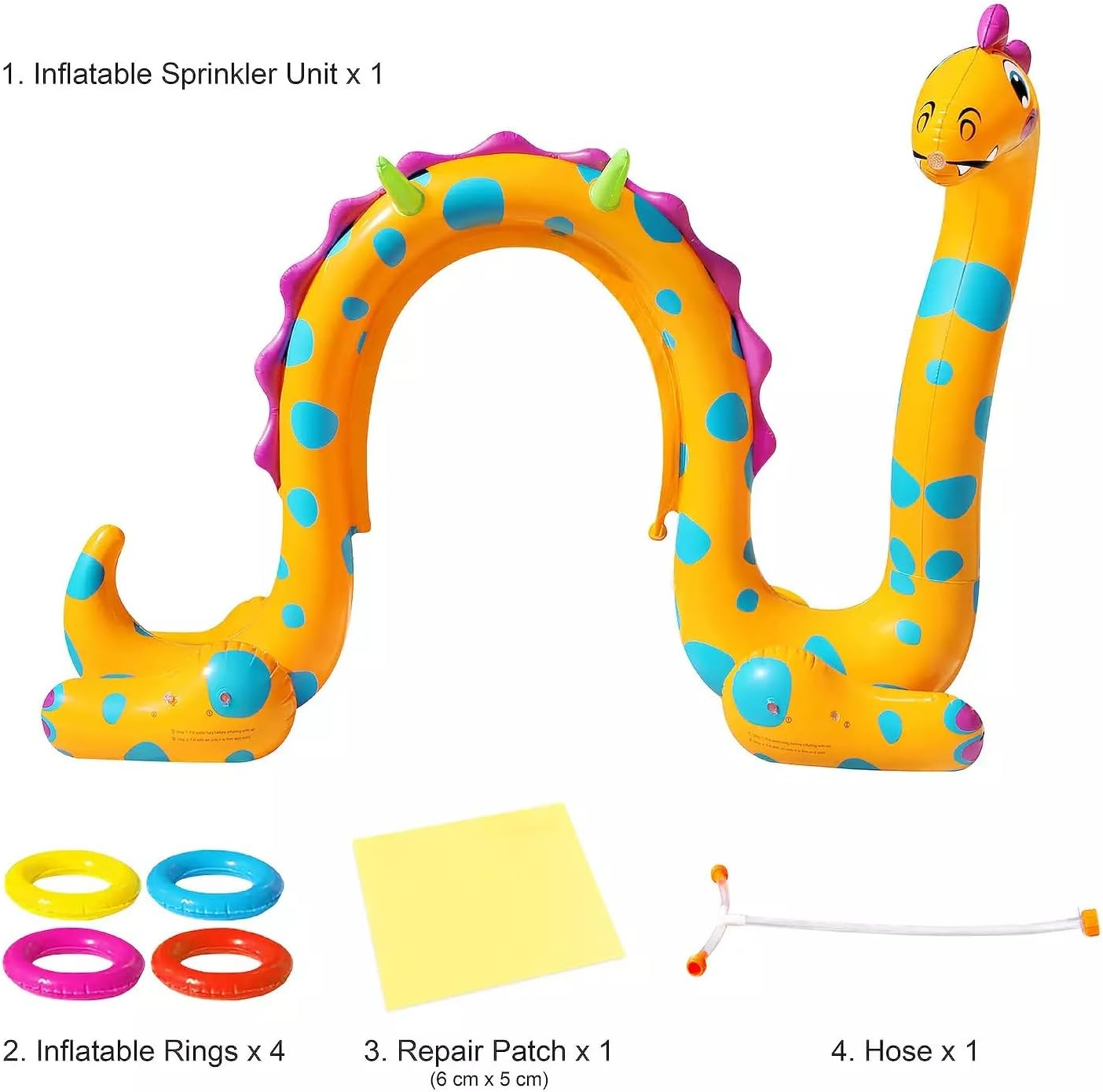 Go Play! Splash-O-Saurus Sprinkler Park, Water-Sprinkling Dino, 4 X Inflatable Ring Toss, Summer Toy with Built in Sprinkler for Backyard and Outdoor Water Toys Play. Suitable for Ages 3+ image number 3