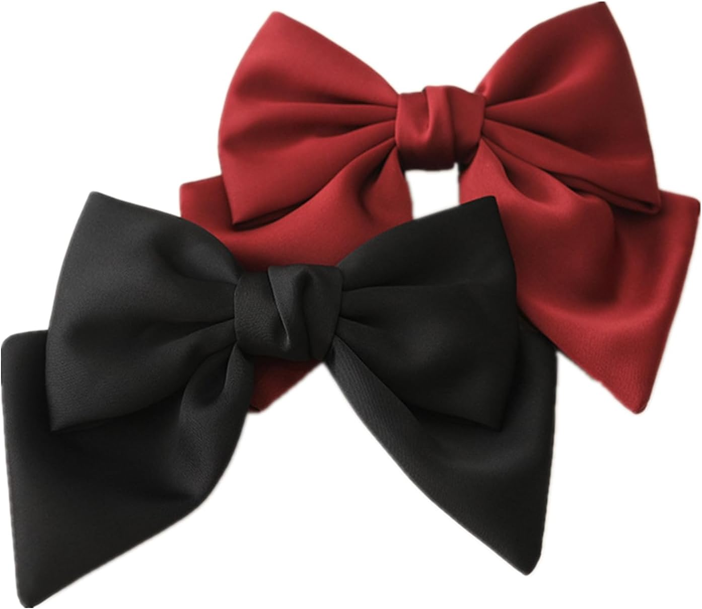 2Pcs Hair Bows for Women, Bow Hair Clips for Girls,Silky Satin Hair Bows Hair Ribbon Cute Hair Accessories, Black+Wine Red. image number 2