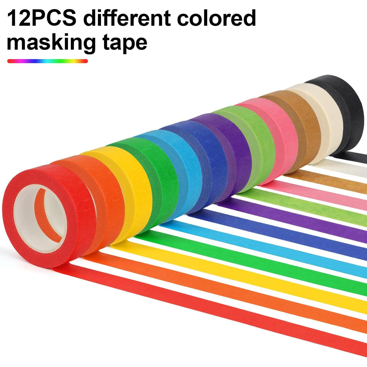 Colored Masking Tape - 12Pcs DIY Decorative Stickers Tape, Painters Tape Rolls for Arts & Crafts, Labeling image number 4