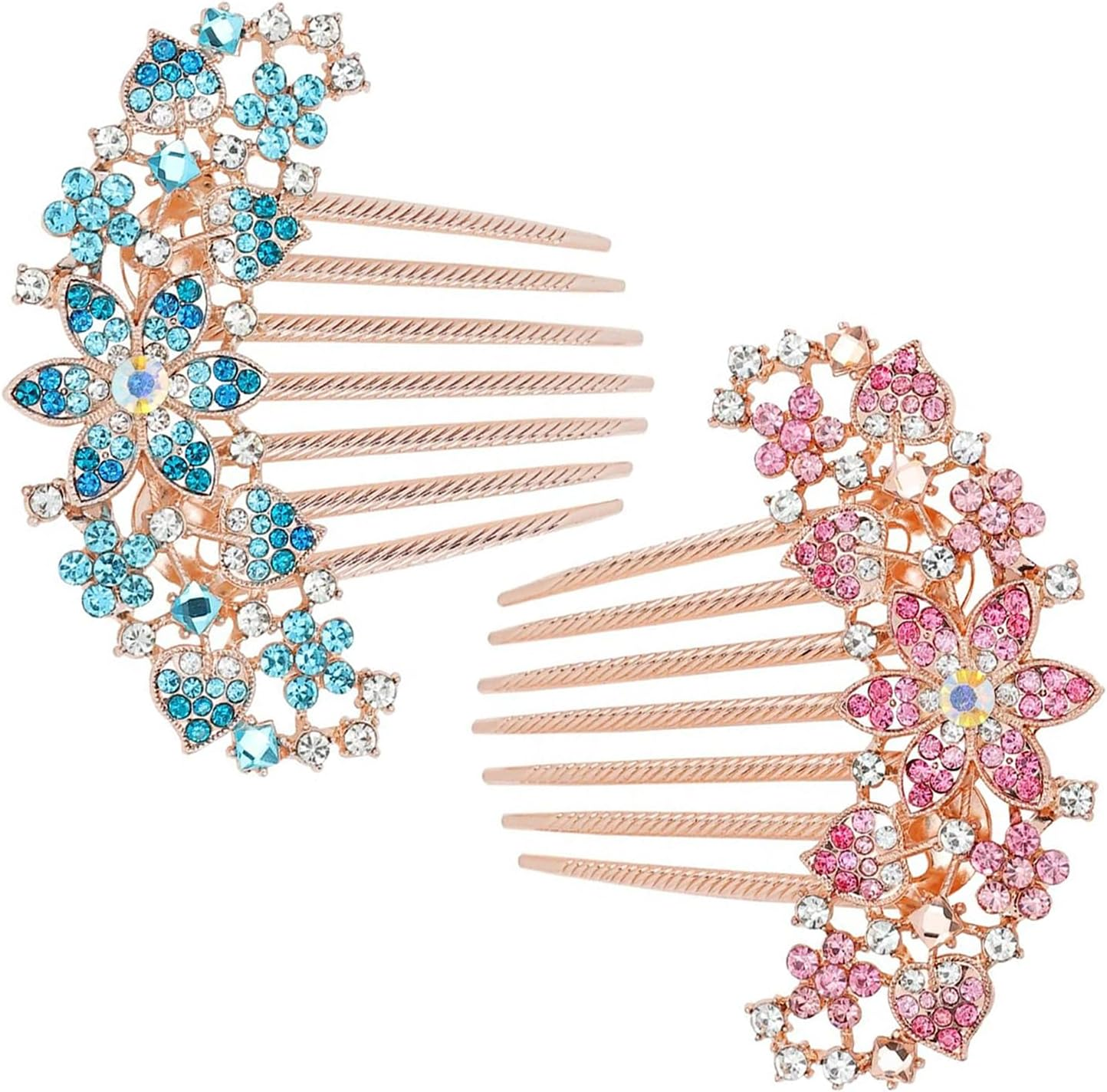 2 Pieces Flower Hair Combs Bridal Wedding Hair Crystal Rhinestones Ladies Hair Side Combs Hair Accessories for Women image number 5