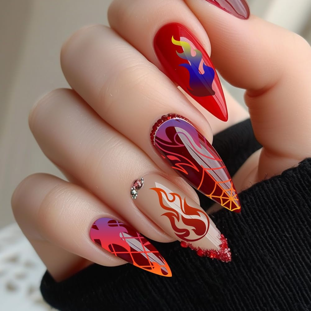 Benikmake 3Pcs Flame Nail Stamping Plate Nail Printing Stainless Stencil for Manicure Salon Fire Element 6X12Cm 2.36X4.7Inch - Fire image number 6