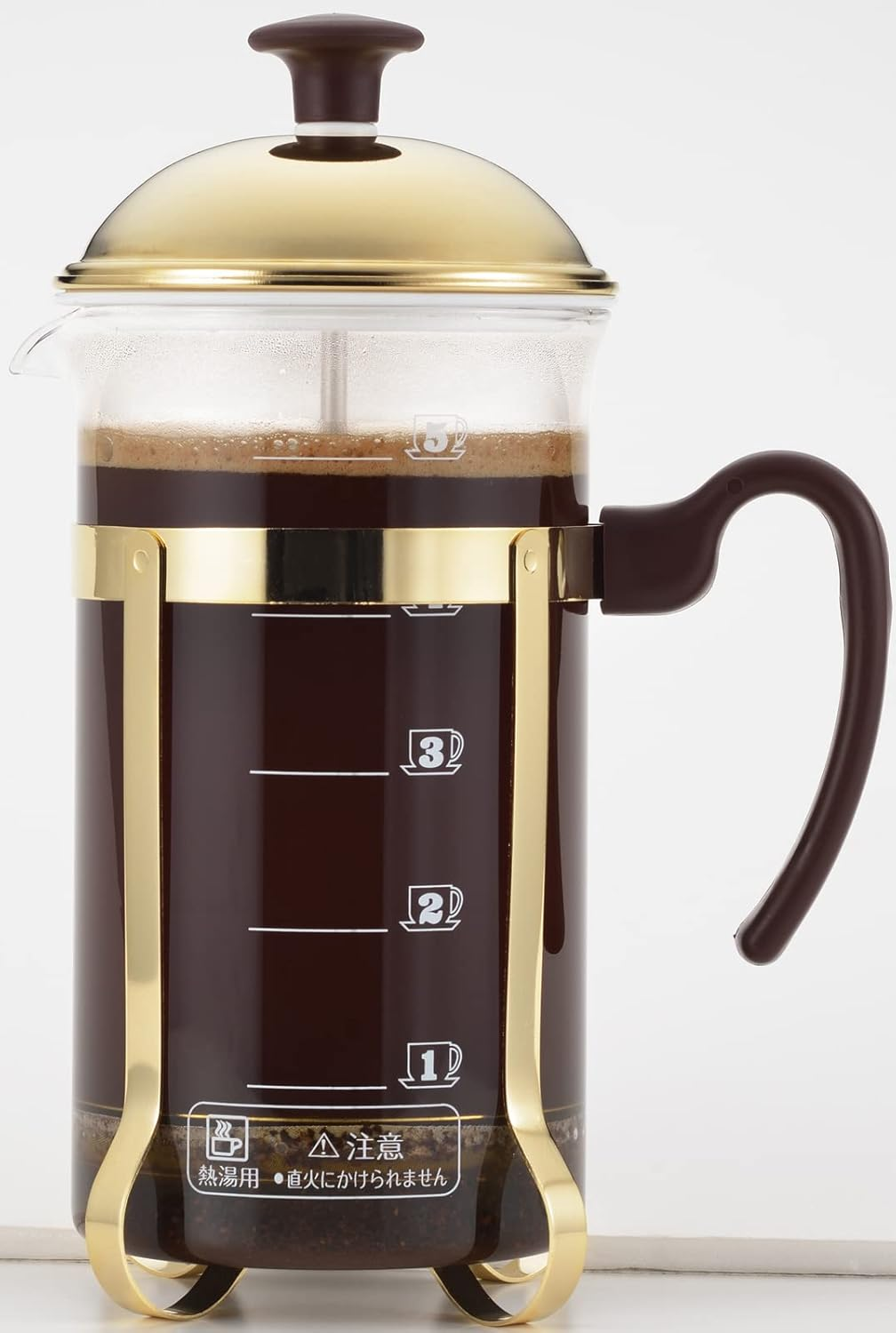 Yoshikawa SJ3306 Coffee Press, Tea Server, 25.4 Fl Oz (750 Ml), French Press, 5 Cups, Graduations, Made in Japan, Mocha Brown