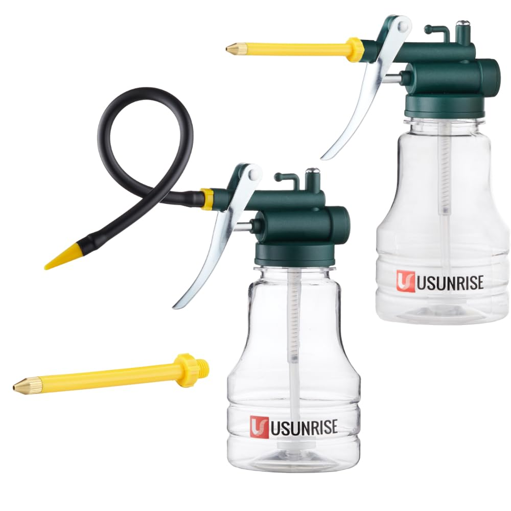 2 Sets Oil Can Transparent High Pressure Oiler Lubrication Oil Can Bottle Oiling Gun with Rigid & Flex Spout Thumb Pump Tool Oiler - Yellow image number 7