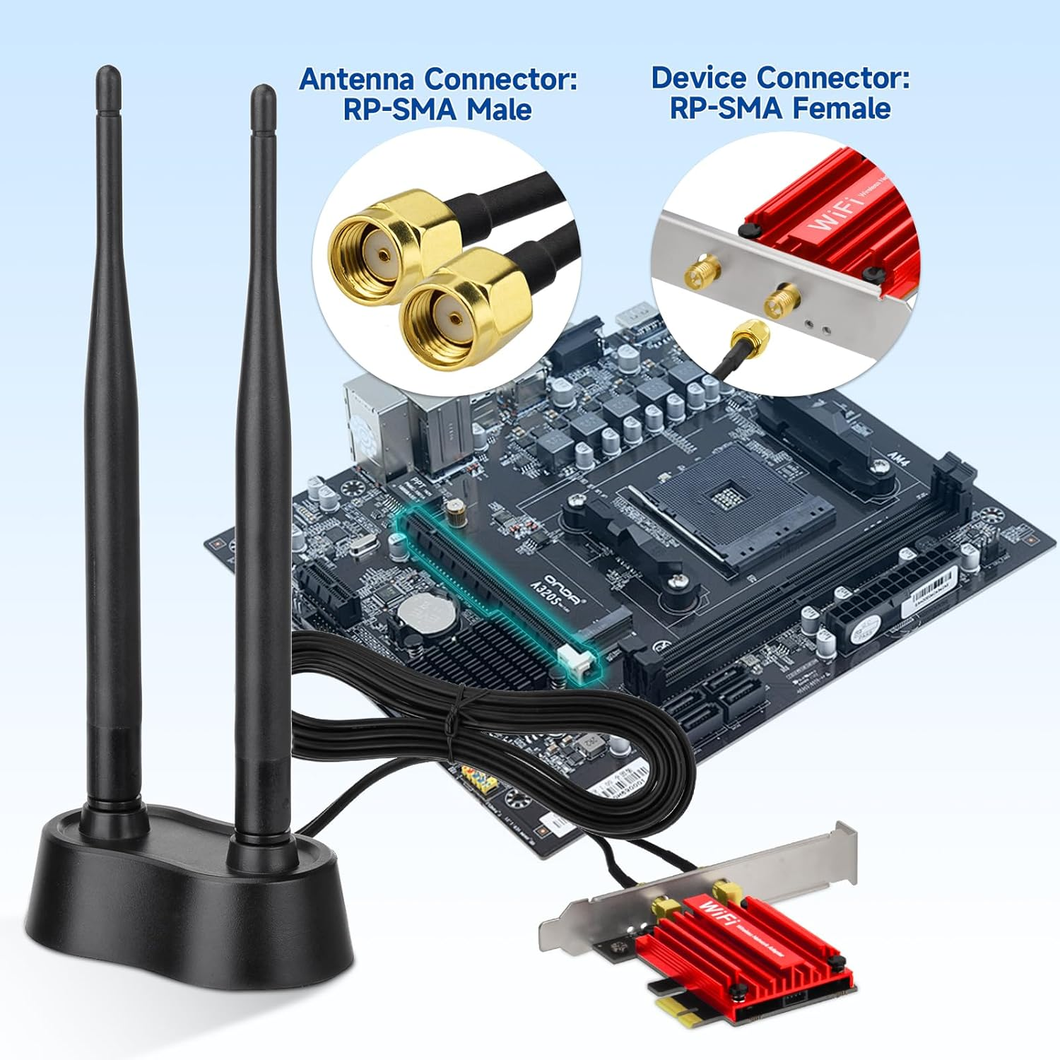 Eightwood 9Dbi Dual Band Wifi Antenna 2.4Ghz 5Ghz RP-SMA Wifi Antennae with Magnetic Base and 200Cm Extension Cable for PC Desktop Computer Pcie Bluetooth Wireless Network Card image number 5