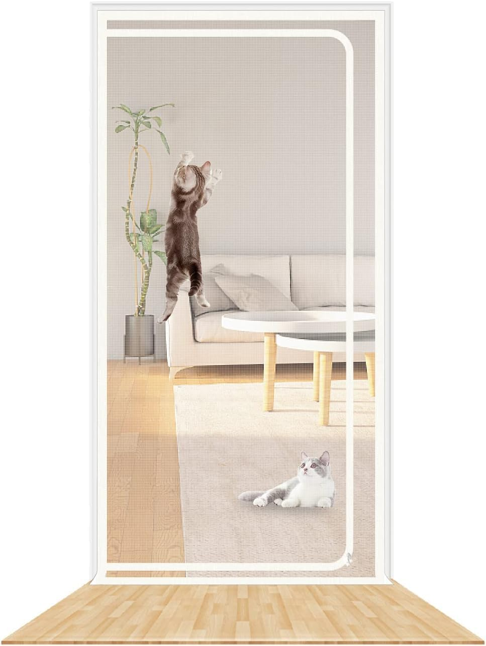 SHRRL Reinforced Cat Screen Door, Heavy Duty Pets Proof Screen Door with Zipper, Prevent Dogs Cats Running Out from Home, White (Fits Door Size：90X210Cm) image number 2