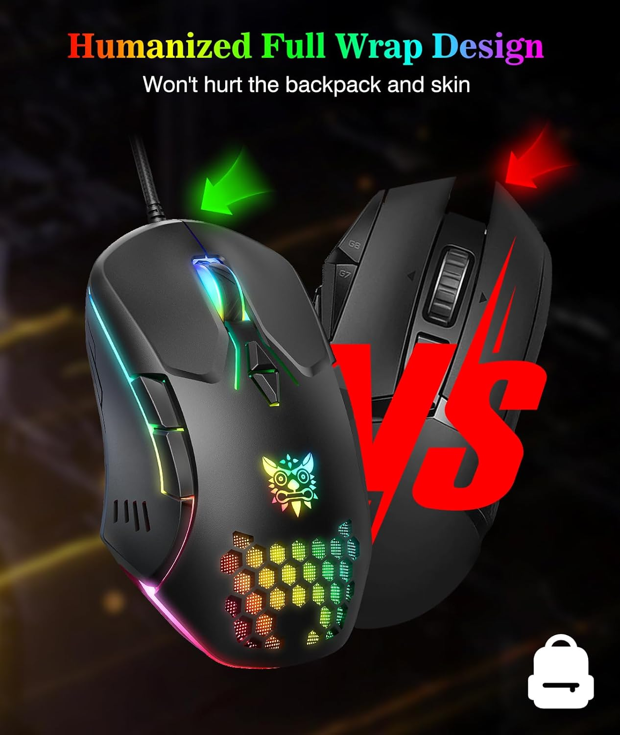 Gaming Mouse, Wired PC Entry Level Mouse with RGB Backlit and Adjustable DPI, Ergonomic Office Laptop Mouse, Computer Gamer Mouse with 7 Responsive Buttons for Windows/Mac/Linux/Chrome