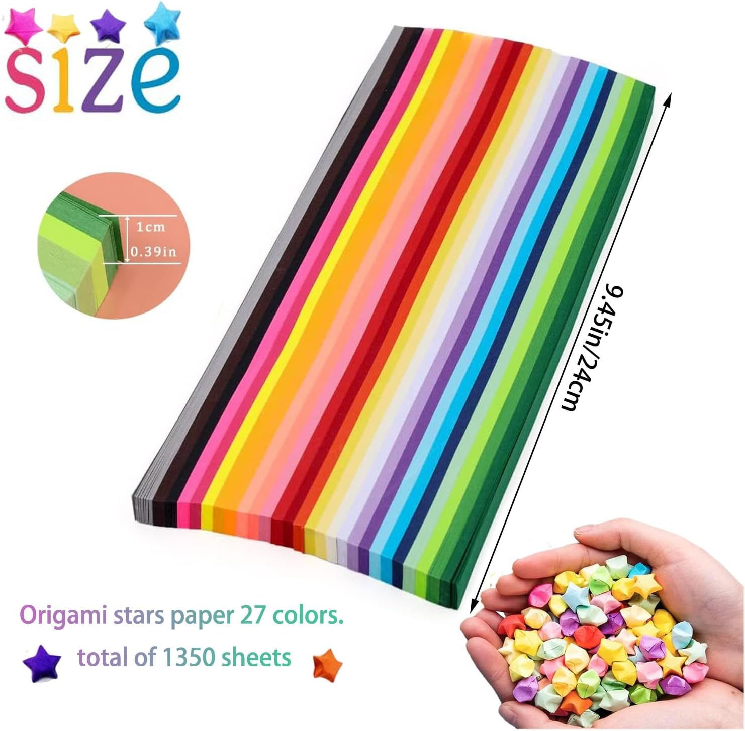 Origami Stars Papers, Star Paper, WADY 1350 Sheets Children'S Lucky Star Origami Strips, 24 * 1CM Lucky Origami Stars for Make Wishing Stars, DIY Paper Crafts (27 Color) image number 1