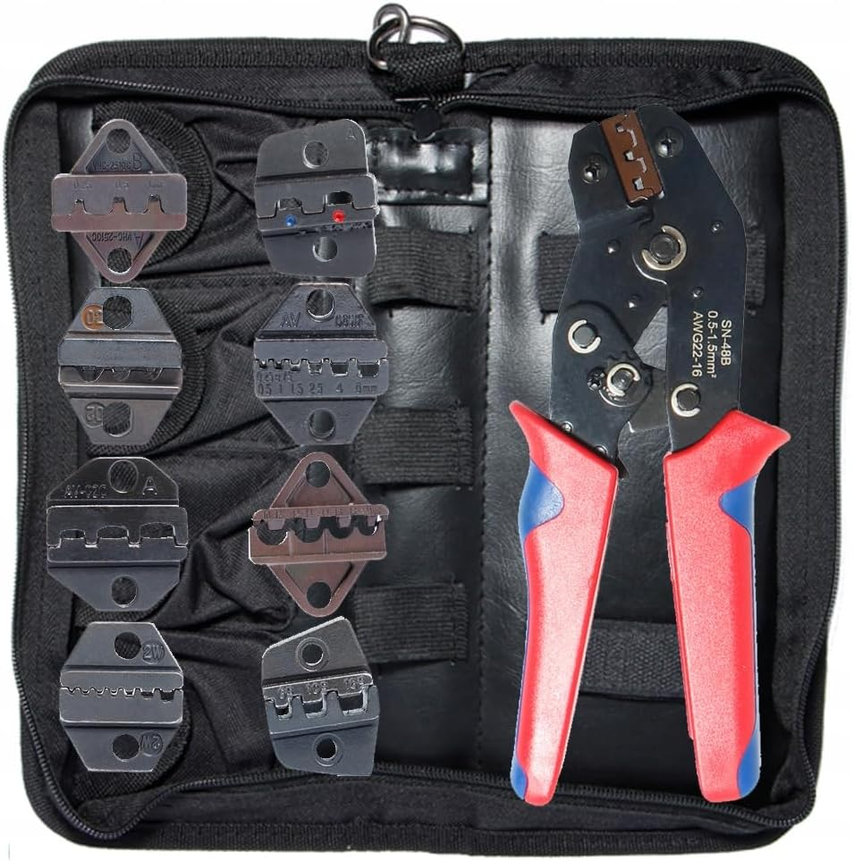 Crimping Tool Ratchet Ratcheting Wire Crimper Open Barrel Wire Crimping Tools Set 8 Interchangeable Jaws Terminal Connectors Electrical Pliers image number 2