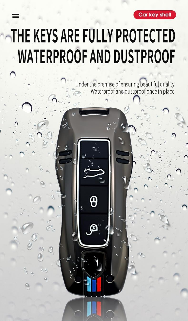 HIBEYO 3/4 Button Key Fob Cover for Porsche 911 Cayenne Macan Panamera Taycan Smart Key Cover for Porsche Keyless Entry Remote Shell Accessories-A Keychain Black - 3 Button A Keychan Black image number 5