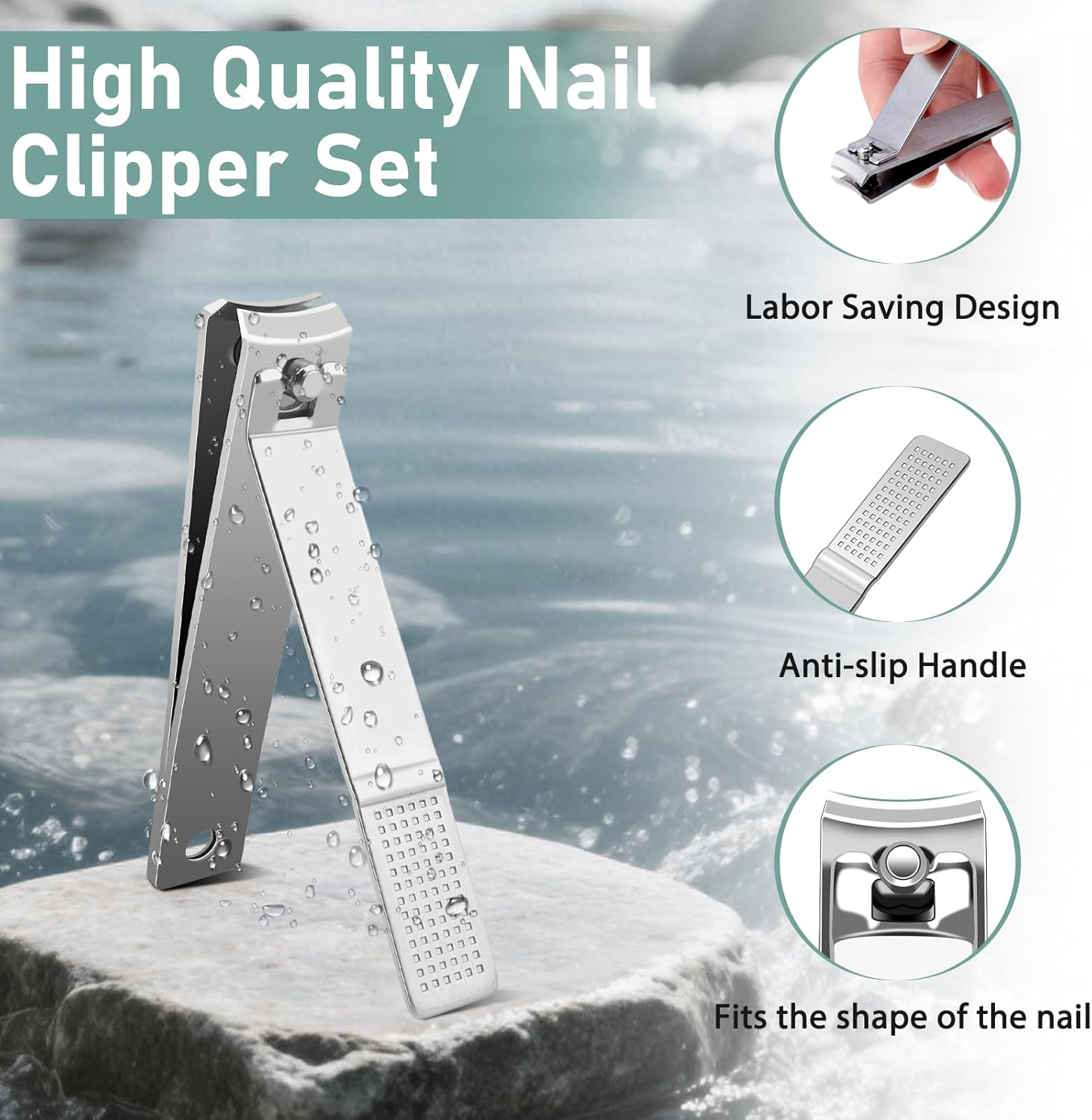 HOFASON 8 Pcs Large Nail Clippers Set for Women Men Stocking Stuffers, Stainless Steel Fingernail and Toenail Clipper Cutter Set Curved Cutter, Bulk Travel Manicure Pedicure Trimmer Kit image number 1