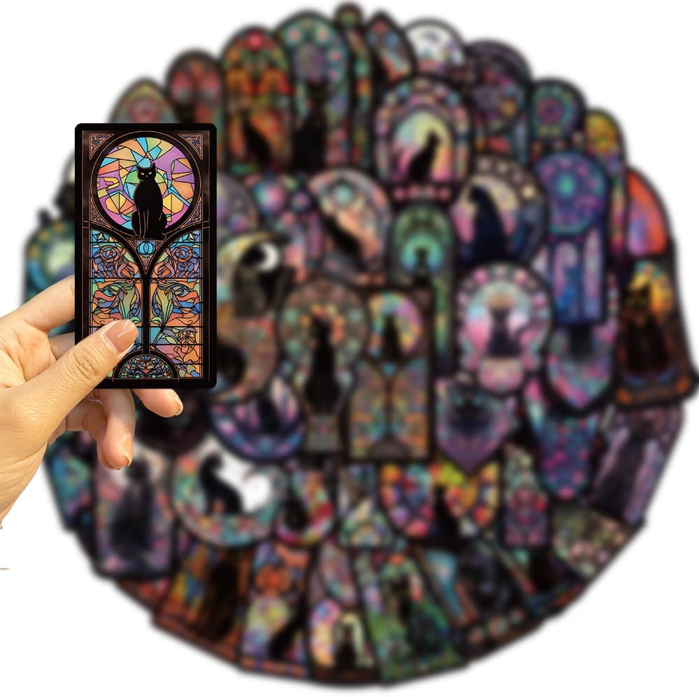 50 Packs Dark Cat Stickers Water Bottles Laptop Phone Motorcycle Computer Guitar Skateboard Hydroflasks Dark Cat Vinyl Sticker Waterproof Aesthetic Trendy Decals for Teens Girls Adults image number 3