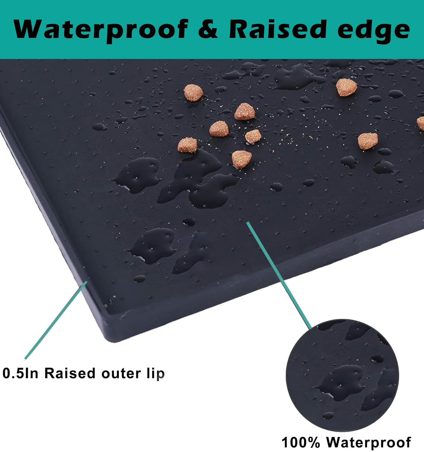 Luccov Trash Can Mat, Waterproof Raised Edge Silicone under Garbage Can Mat, 11.8" X18.9" Non-Slip Trash Can Pad for Kitchen Office Bedroom Reduce Floor Carpet Wall Scratches, Black