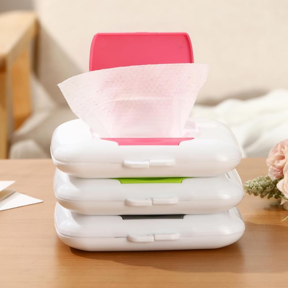 Travel Wipe Holder Reusable Wet Wipe Container Box Strollers Hanging Dispensers Refillable Wipe Case Safe Wet Storage (Green+ Red+ Grey) - Red image number 4