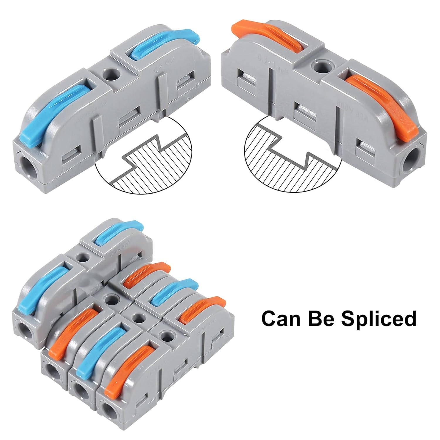 60Pcs Quick Connect Electrical Splicing Kit for Compact Inline Terminals, Lever Wire Nut - 28-12 AWG, 1 in 1 Out image number 4