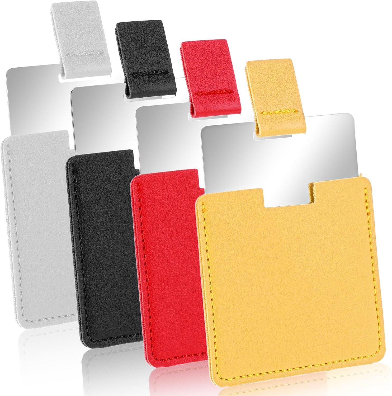 Pack of 4 Stainless Steel Compact Mirrors, Travel Mirrors, 6.5 X 7 Cm, Small Hand Mirror, Includes Protective Cover, Small Mirror Made of Polished Metal, Cosmetic Mirror, Make-Up Mirror, Ultra Thin